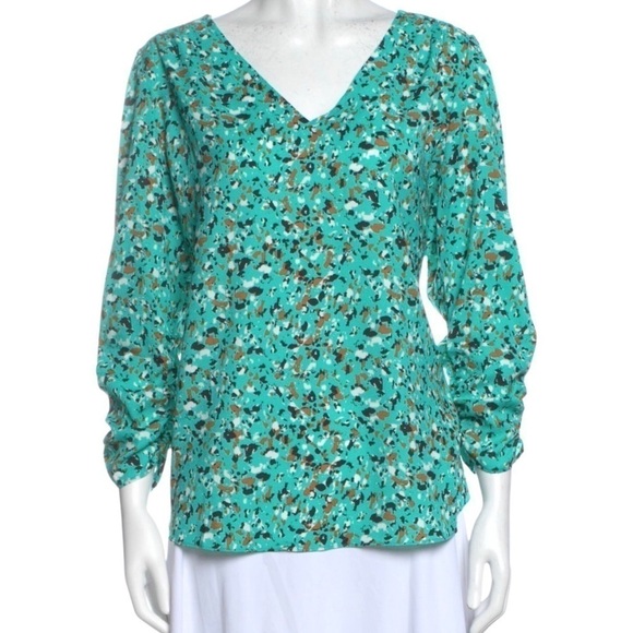 Joie Tops - Joie Ruched Puff Sleeve Ditsy Floral Oversized Retro Top Blouse